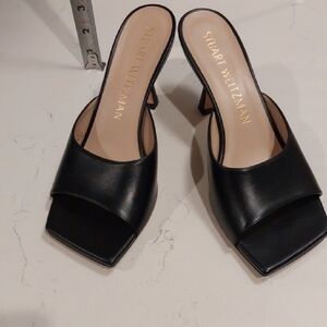 Stuart Weitzman Leather Square-Toe Slide Heels